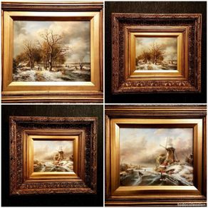Arte: Pair of Antique Oil Paintings Depicting Northern European Snow Scenes 1900s
